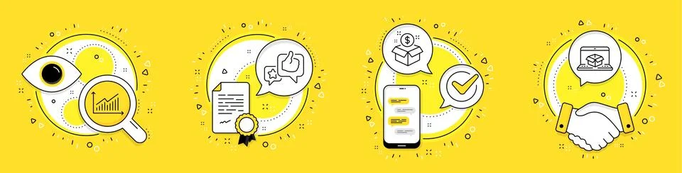 Graph, Post package and Like icons set. Online delivery sign. Presentation イラスト素材