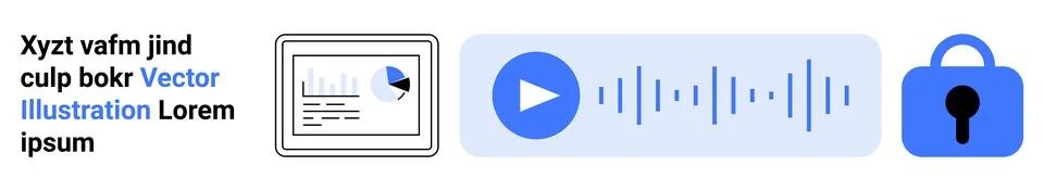 Graph presentation, audio recording with play button and waveform, and securi Stock Illustration