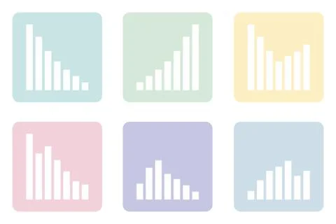 Graph presentation or music play pastel vector button set isolated on white Stock Illustration