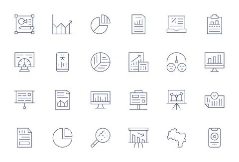 Graph Professional Vector Set with 24 Thin Line PIXEL Perfect High Resoluti.. Stock Illustration