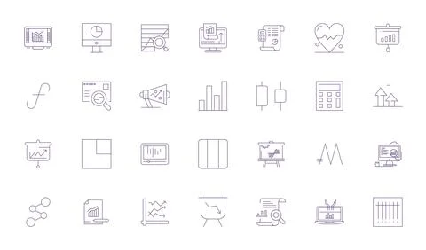 Graph Professional Vector Set with 28 Thin Line Pixel Optimized Retina Read.. Stock Illustration