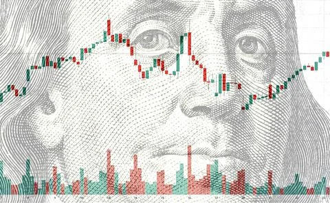 Graph rate chart against the background of american dollar banknote Foto stock
