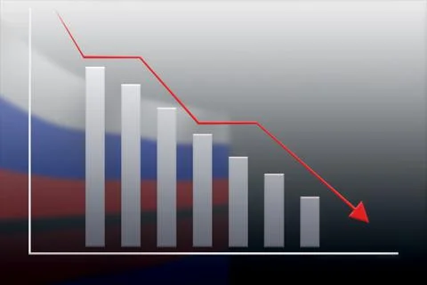 Graph of the recession against the background of the flag of Russia. Stock Illustration