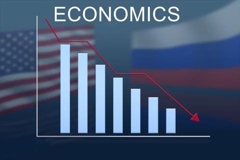 Graph of the recession against the background of the flags of the USA and Russia Stockillustratie