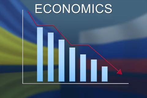 Graph of the recession against the background of the flags of Russia and Ukraine Stock Illustration
