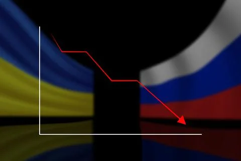 Graph of the recession against the background of the flags of Russia and Ukraine Stock Illustration
