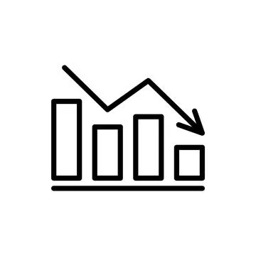 Graph reduction with arrow down, line chart icon. Financial fall, decrease, fail Stock Illustration