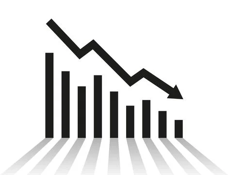 Graph with a reduction report. A dagram showing the recession and bankruptc.. Stock Illustration