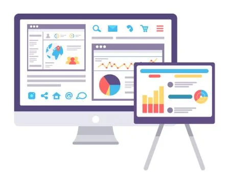 Graph Report and Social Network in Computer Vector Stock Illustration