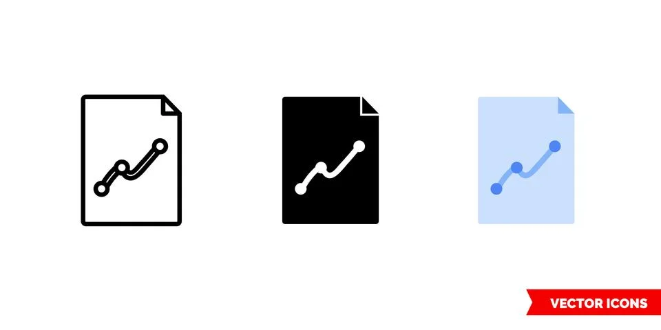 Graph report icon of 3 types color, black and white, outline. Isolated vector Stock Illustration