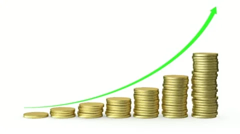 Graph rising with coins bars. Alpha mask. HD 1080. Stock Footage 12285106