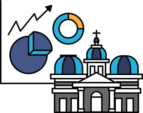 A graph with a rising line and a circle with a slice missing Stock Illustration
