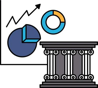 A graph with a rising line and a circle with a pie chart inside イラスト素材