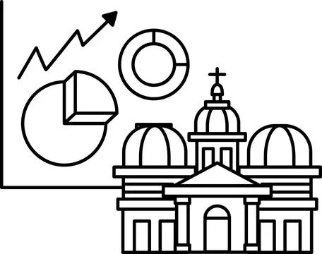 A graph with a rising line and a circle with a slice missing Stock Illustration