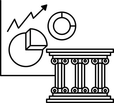 A graph with a rising line and a circle with a pie chart inside イラスト素材