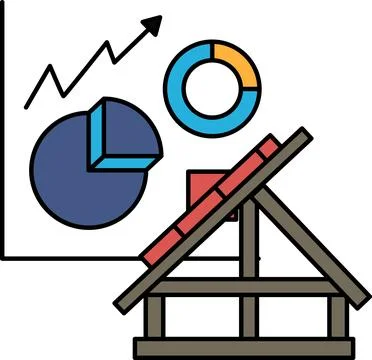 A graph with a rising line and a pie chart with a triangle on it Stock Illustration