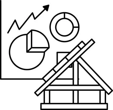 A graph with a rising line and a pie chart with a triangle on it Stock Illustration