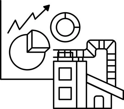 A graph with a rising line and a pie chart with a circle and a triangle Stock Illustration