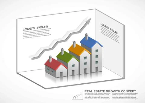 Graph showing consistent growth of housing market concept. Illustrazione stock