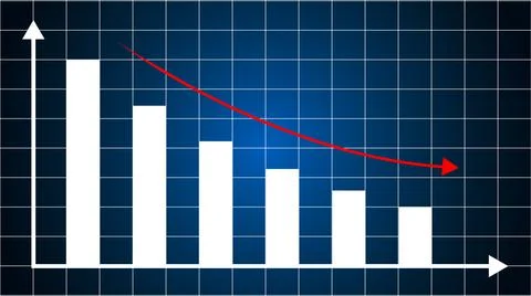 Graph showing decline and failure or downward trend 库存插图