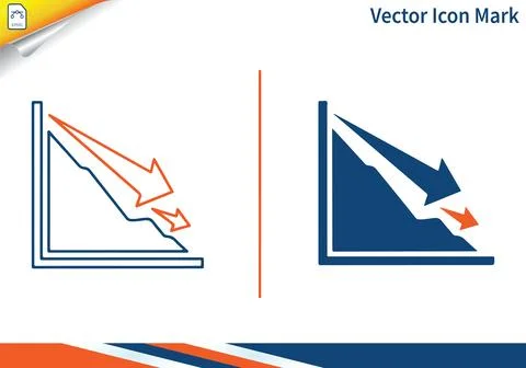 Graph showing decline and falling arrow vector icon. Illustrazione stock