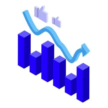 Graph showing decrease in social media marketing with thumbs up icons Stock Illustration