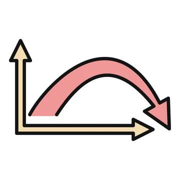 Graph showing a decreasing trajectory with downward arrow Stock Illustration