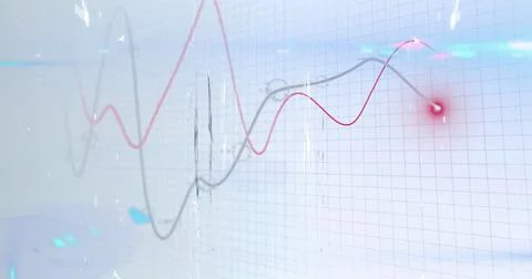 Graph showing fluctuating data trends with red and gray lines on grid background Stock Photos