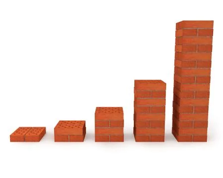 Graph showing growth progress made from orange bricks Stock Illustration