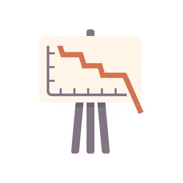 Graph showing negative trend on whiteboard with tripod stand Stock Illustration