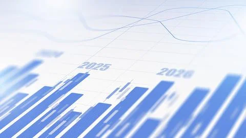 Graph shows data trends from 2022 to 2026 with various values and lines plotted Stock Photos