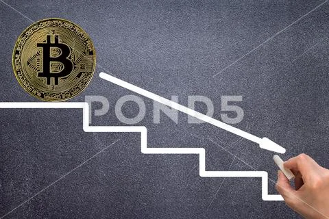 The graph shows the fall and profits decline cryptocurrency Stock Photos