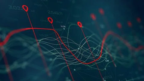 Graph shows stock trading trends with data points in a digital format Stock Illustration