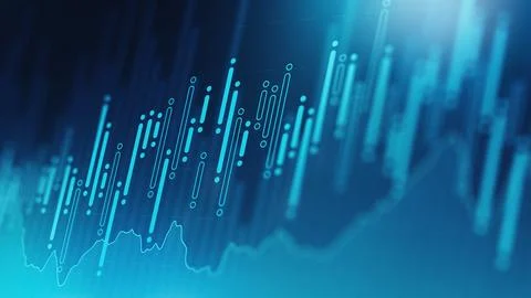 Graph shows trading activity on stock exchange over time with various trends Stock Illustration