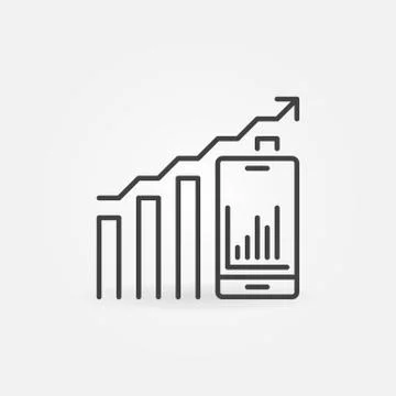 Graph with Smartphone vector concept line icon Stock Illustration