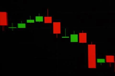 Graph on the stock exchange in red and green colors on the phone. photographed Stock Photos