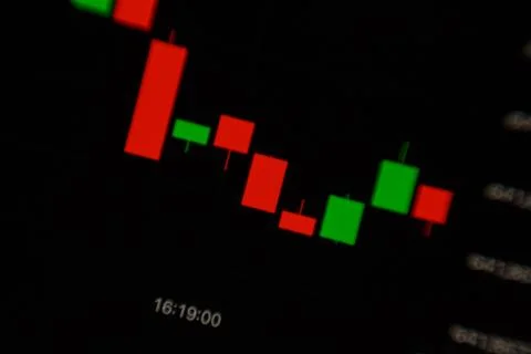 Graph on the stock exchange in red and green colors on the phone. photographed Stock Photos