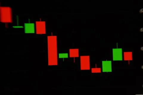 Graph on the stock exchange in red and green colors on the phone. photographed Stock Photos