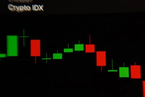 Graph on the stock exchange in red and green colors on the phone. photographed Stock Photos