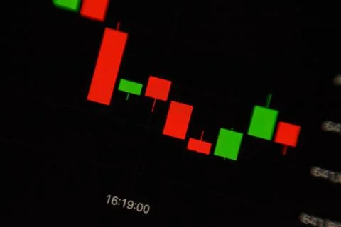 Graph on the stock exchange in red and green colors on the phone. photographed Stock Photos
