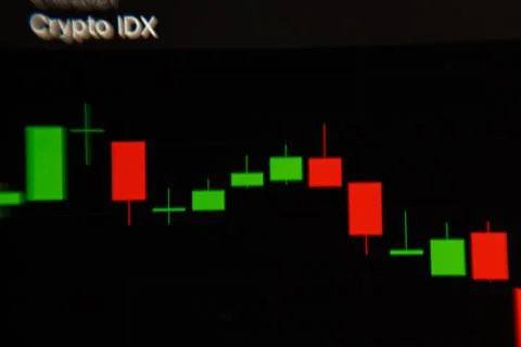 Graph on the stock exchange in red and green colors on the phone. photographed Stock Photos