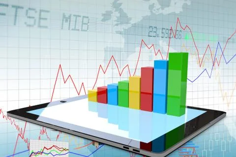 Graph on tablet screen against map Stock Illustration