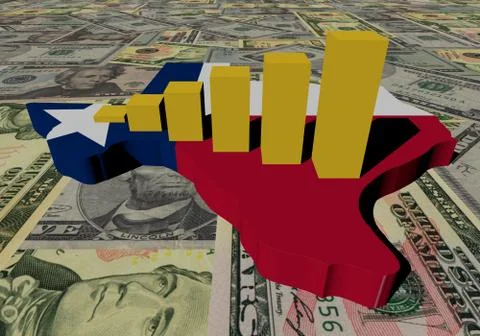 Graph on texas map flag with dollars illustration Stock Illustration