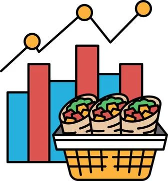A graph with three lines and a basket of food Stock Illustration