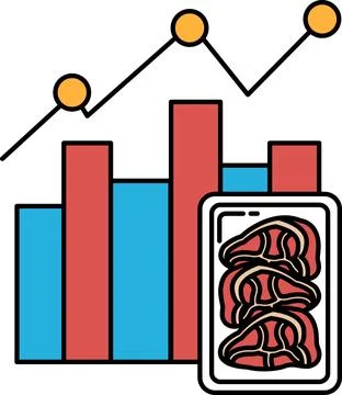A graph with three lines and a box with meat in it Stock Illustration