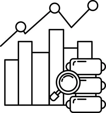 A graph with three lines and a magnifying glass Stock Illustration