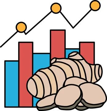 A graph with three lines and three circles is shown with a ginger Illustrazione stock