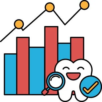 A graph with a tooth in the middle and a smiley face Stock Illustration