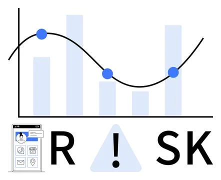 Graph with trend line and bars highlighting risk dynamics, alert symbols with Stock Illustration