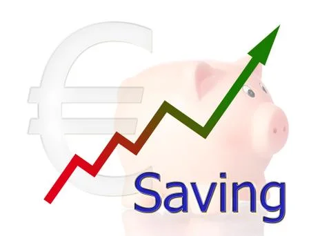 Graph upwards color gradient saving euro symbol and piggy bank Stock Illustration